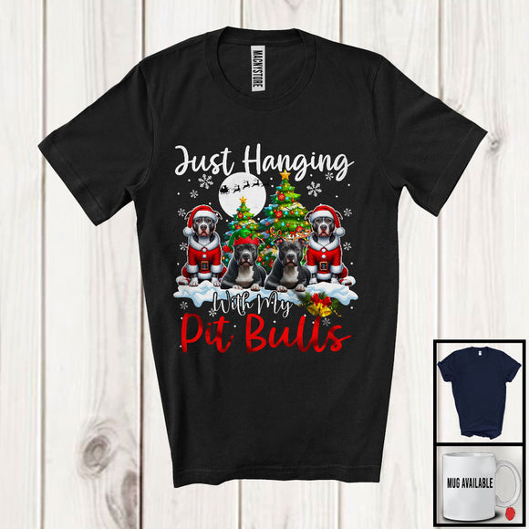 MacnyStore - Just Hanging With My Pit Bulls; Adorable Christmas Tree Snowing; X-mas Animal Lover T-Shirt