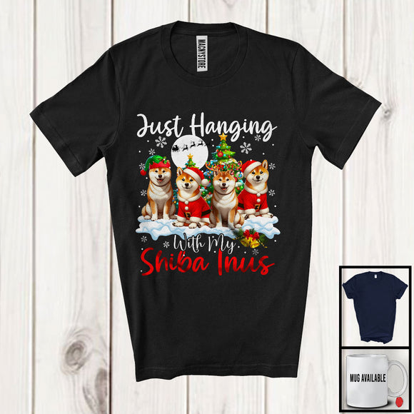 MacnyStore - Just Hanging With My Shiba Inus; Adorable Christmas Tree Snowing; X-mas Animal Lover T-Shirt