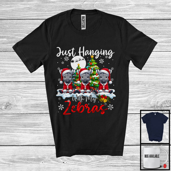 MacnyStore - Just Hanging With My Zebras; Adorable Christmas Three Santa Elf Zebras; Animal Lover T-Shirt