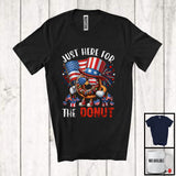 MacnyStore - Just Here For The Donut, Awesome 4th Of July American Flag Fireworks, Patriotic Food Lover T-Shirt