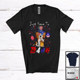 MacnyStore - Just Here To Bang, Adorable 4th Of July American Flag Beagle Drinking Beer, Drunker Patriotic T-Shirt