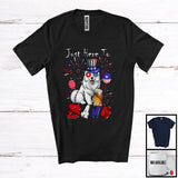 MacnyStore - Just Here To Bang, Adorable 4th Of July American Flag Samoyed Drinking Beer, Drunker Patriotic T-Shirt