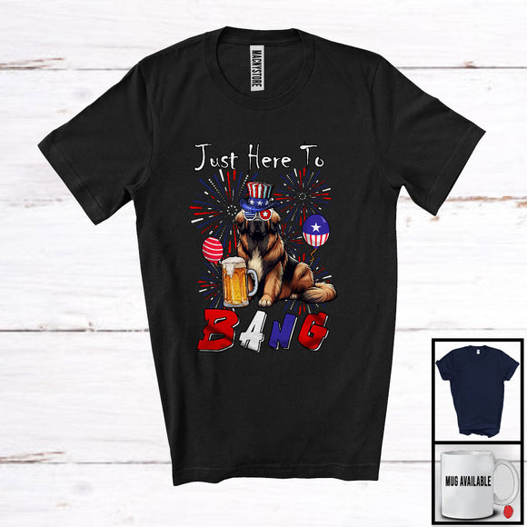 MacnyStore - Just Here To Bang, Adorable 4th Of July Leonberger Drinking Beer, Drunker Patriotic Group T-Shirt