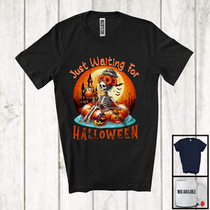 MacnyStore - Just Waiting For Halloween; Scary Halloween Pumpkin Women Skeleton Moon; Family T-Shirt