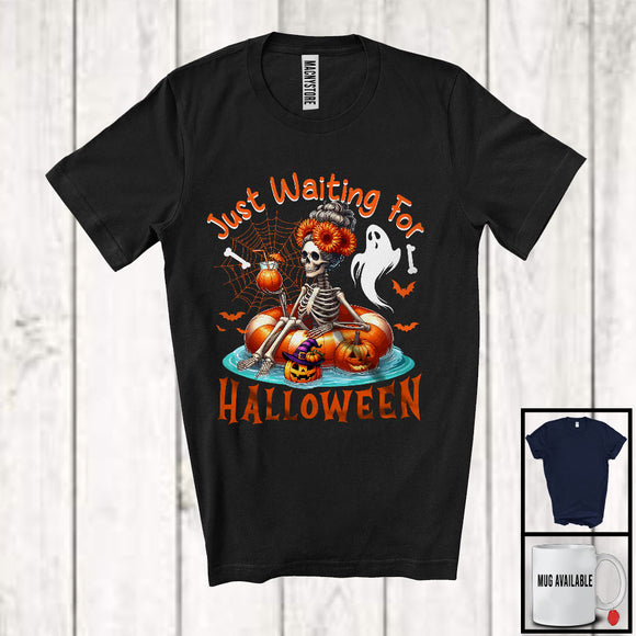 MacnyStore - Just Waiting For Halloween; Scary Halloween Pumpkin Women Skeleton; Family Group T-Shirt