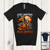 MacnyStore - Just Waiting For Halloween; Scary Moon Skeleton Drinking Beer In Pumpkin; Drunker Lover T-Shirt