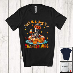 MacnyStore - Just Waiting For Thanksgiving; Scary Pumpkin Women Skeleton Autumn Leaves; Family Group T-Shirt