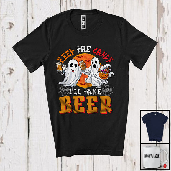 MacnyStore - Keep The Candy I'll Take Beer, Humorous Halloween Costume Boo Ghost, Drinking Drunker T-Shirt