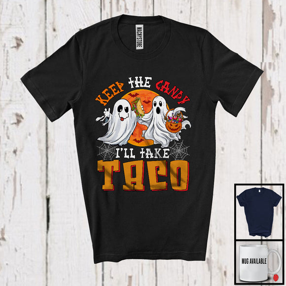 MacnyStore - Keep The Candy I'll Take Taco, Humorous Halloween Costume Boo Ghost, Food Lover T-Shirt