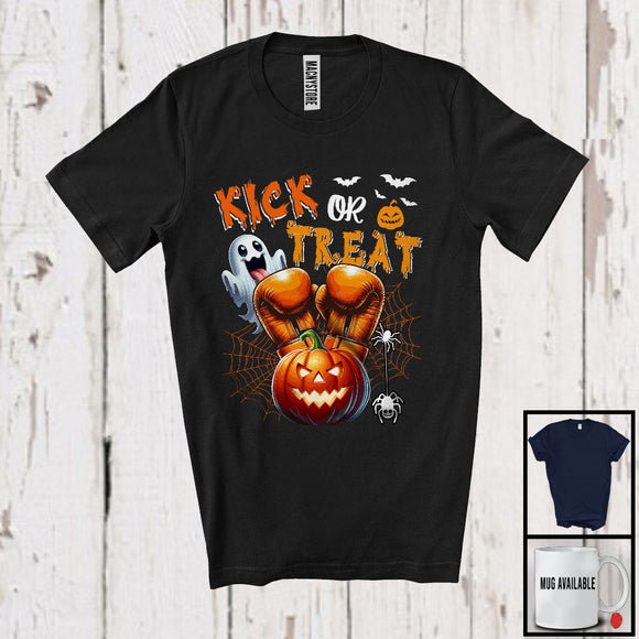 MacnyStore - Kick Or Treat; Horror Halloween Costume Kick Boxing Player Trick Or Treat; Pumpkins Sport T-Shirt