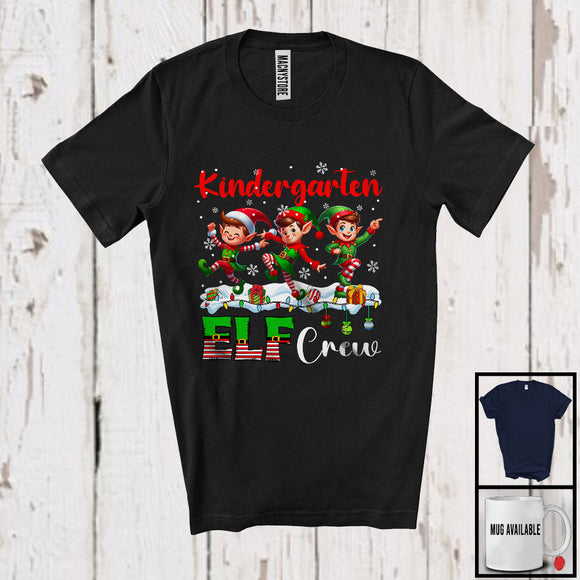 MacnyStore - Kindergarten ELF Crew; Adorable Christmas Three Dancing ELF Lover; Students Teacher Group T-Shirt