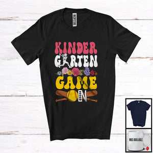 MacnyStore - Kindergarten Game On; Joyful First Day Of School Flowers Softball Player; Students Teacher T-Shirt