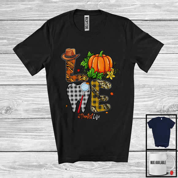 MacnyStore - LOVE Dentist; Fantastic Thanksgiving Leopard Plaid Pumpkin; Proud Jobs Careers Group T-Shirt