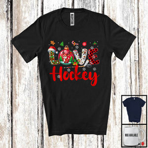 MacnyStore - LOVE Hockey; Adorable Christmas Plaid Ornament Reindeer Snow; Hockey Player X-mas Group T-Shirt