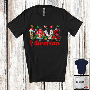 MacnyStore - LOVE Librarian; Adorable Christmas Plaid Ornament Reindeer Snow; Librarian X-mas Group T-Shirt