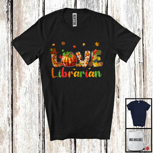 MacnyStore - LOVE Librarian; Adorable Thanksgiving Plaid Pumpkin Fall; Matching Librarian Group T-Shirt