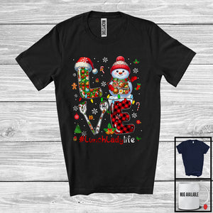 MacnyStore - LOVE Lunch Lady Life; Merry Christmas Snowman Matching Plaid Lunch Lady; Proud Jobs Careers T-Shirt