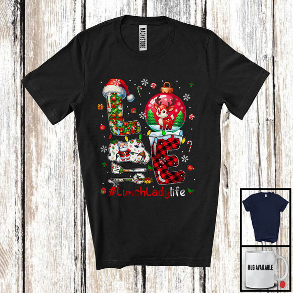 MacnyStore - LOVE Lunch Lady; Awesome Christmas Plaid Ornament Hat; Lunch Lady X-mas Careers Jobs T-Shirt