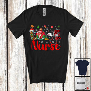 MacnyStore - LOVE Nurse; Adorable Christmas Plaid Ornament Reindeer Snow; Nurse X-mas Group T-Shirt