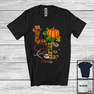 MacnyStore - LOVE Nurse; Fantastic Thanksgiving Leopard Plaid Pumpkin; Proud Jobs Careers Group T-Shirt