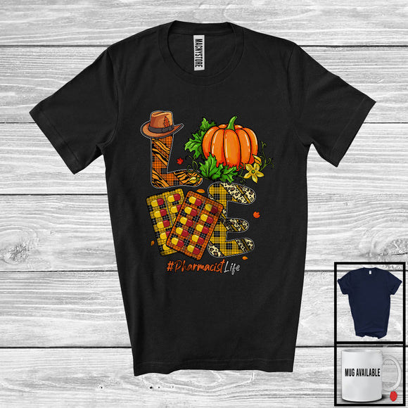 MacnyStore - LOVE Pharmacist; Fantastic Thanksgiving Leopard Plaid Pumpkin; Proud Jobs Careers Group T-Shirt