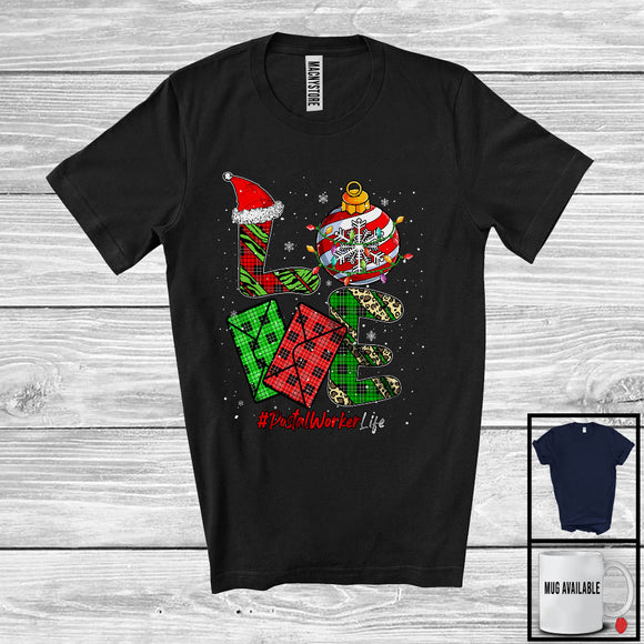 MacnyStore - LOVE Postal Worker; Fantastic Christmas Leopard Plaid Ornaments; Proud Jobs Careers Group T-Shirt