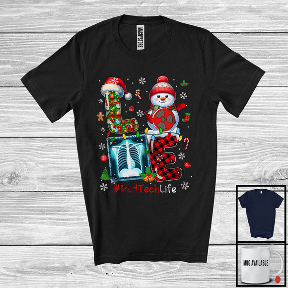 MacnyStore - LOVE Rad Tech Life; Merry Christmas Snowman Matching Plaid Radiology; Proud Jobs Careers T-Shirt