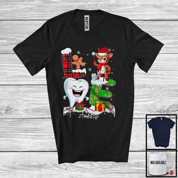 MacnyStore - LOVE Dentist Life; Awesome Christmas Reindeer Dentist Tools; X-mas Plaid Proud Jobs T-Shirt