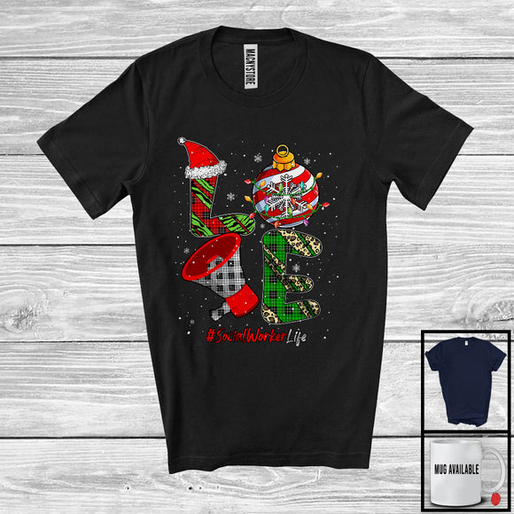 MacnyStore - LOVE Social Worker; Fantastic Christmas Leopard Plaid Ornaments; Proud Jobs Careers Group T-Shirt