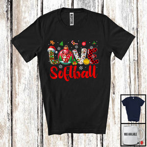 MacnyStore - LOVE Softball; Adorable Christmas Plaid Ornament Reindeer Snow; Softball Player X-mas Group T-Shirt