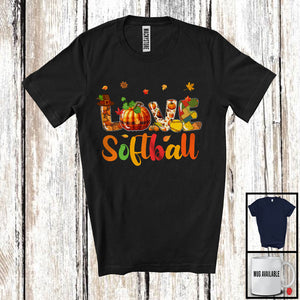 MacnyStore - LOVE Softball; Adorable Thanksgiving Plaid Pumpkin Fall; Matching Softball Player Group T-Shirt