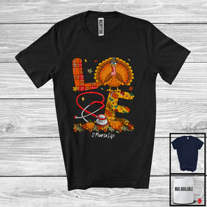 MacnyStore - LOVE Nurse Life; Awesome Thanksgiving Turkey Nurse; Autumn Plaid Proud Jobs T-Shirt