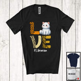 MacnyStore - LOVE; Adorable Cat Leopard Animal Lover; Librarian Cat Matching Careers Jobs Family T-Shirt