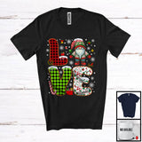 MacnyStore - LOVE, Adorable Christmas Plaid Gnome Lover, X-mas Snowing Around Matching Family Group T-Shirt