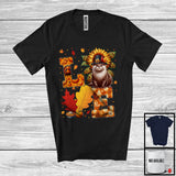 MacnyStore - LOVE; Adorable Thanksgiving Pilgrim Otter With Leopard Sunflowers; Fall Leaf Family Group T-Shirt