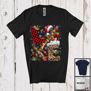 MacnyStore - LOVE; Amazing Christmas Autism Awareness Plaid Leopard Puzzle Peaces Ribbon; Family Group T-Shirt