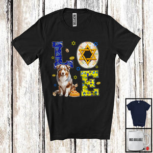 MacnyStore - LOVE; Awesome Hanukkah Decoration Lovely Australian Shepherd Owner; Pajama Family Group T-Shirt