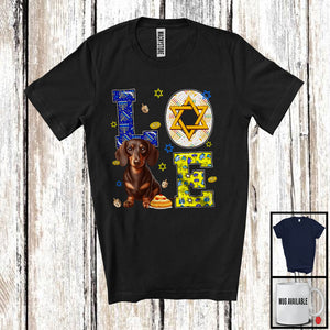 MacnyStore - LOVE; Awesome Hanukkah Decoration Lovely Dachshund Owner; Pajama Family Group T-Shirt