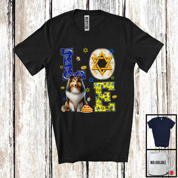 MacnyStore - LOVE; Awesome Hanukkah Decoration Lovely Shetland Sheepdog Owner; Pajama Family Group T-Shirt