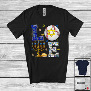 MacnyStore - LOVE; Awesome Hanukkah Menorah Lover Baseball Tools; Sport Baseball Playing Player Team T-Shirt