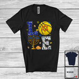 MacnyStore - LOVE; Awesome Hanukkah Menorah Lover Basketball Tools; Sport Basketball Playing Player Team T-Shirt