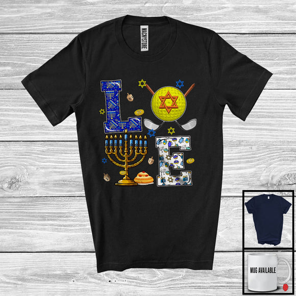 MacnyStore - LOVE; Awesome Hanukkah Menorah Lover Golf Tools; Sport Golf Playing Player Team T-Shirt