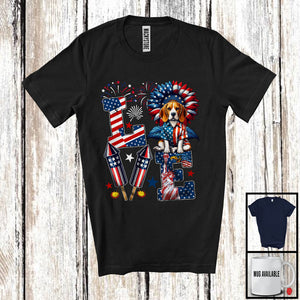 MacnyStore - LOVE, Happy 4th Of July Beagle Owner Lover, Sunflower American Flag Patriotic Group T-Shirt