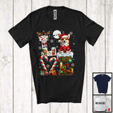MacnyStore - LOVE, Joyful Christmas Reindeer Santa Corgi Candy Cane, Plaid Snowing Animal Lover T-Shirt