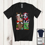 MacnyStore - LOVE, Joyful Christmas Santa Bull Terrier  Owner Lover, X-mas Candy Cane Snowing Around T-Shirt