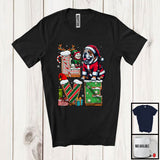 MacnyStore - LOVE, Joyful Christmas Santa Bulldog Owner Lover, X-mas Candy Cane Snowing Around T-Shirt