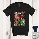 MacnyStore - LOVE, Joyful Christmas Santa French Bulldog Owner Lover, X-mas Candy Cane Snowing Around T-Shirt