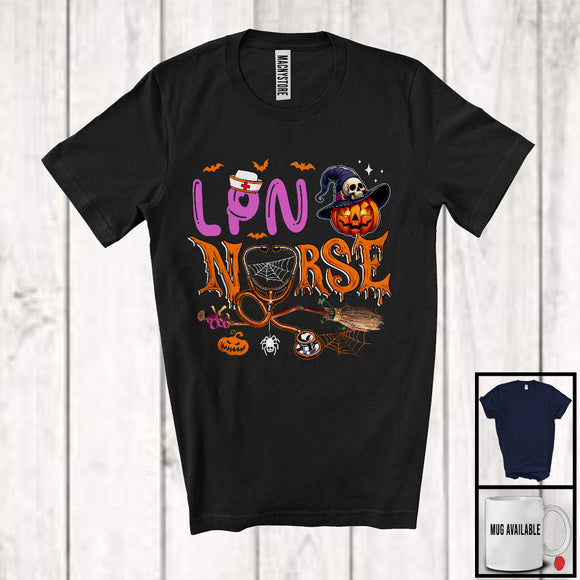 MacnyStore - LPN Nurse; Scary Halloween Costume Witch Carved Pumpkin; Nursing Tools Nurse Group T-Shirt