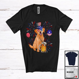 MacnyStore - Labrador Retriever Drinking Beer, Cheerful 4th Of July Drunker Fireworks, American Patriotic T-Shirt