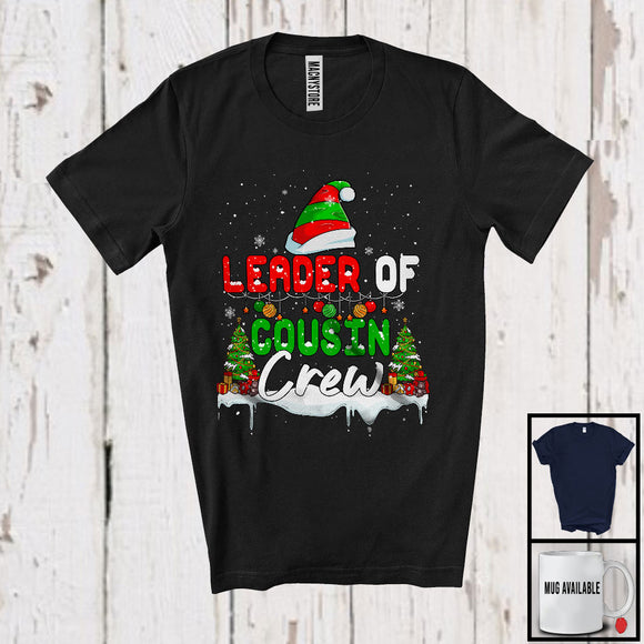 MacnyStore - Leader Of Cousin Crew; Awesome Christmas Tree Snowing ELF Hat; X-mas Family Group T-Shirt